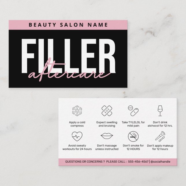 Lip Filler Botox Aftercare Instructions Editable Business Card (Front/Back)