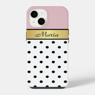 Lip Gloss Pink, White Black Polka Dots, Gold Name iPhone 14 Case