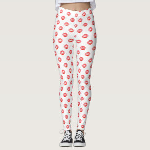 Lip Print Leggings White Red kiss Pants