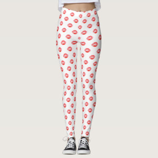 Lip Print Leggings White Red kiss Pants