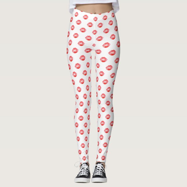 Lip Print Leggings White Red kiss Pants (Front)