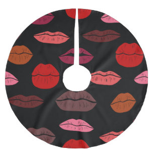 Lip print, red pink kisses. brushed polyester tree skirt