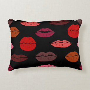 Lip print, red pink kisses. decorative cushion
