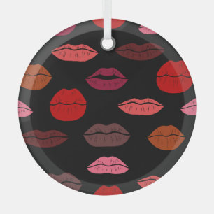 Lip print, red pink kisses. glass tree decoration