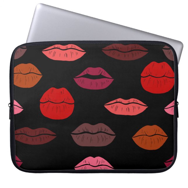 Lip print, red pink kisses. laptop sleeve (Front)