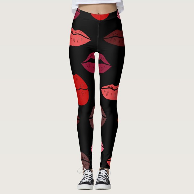 Lip print, red pink kisses. leggings (Front)