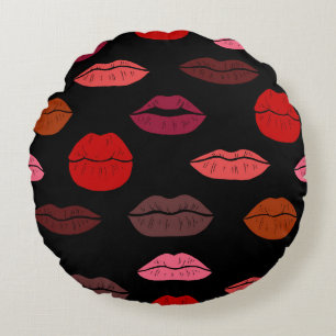 Lip print, red pink kisses. round cushion