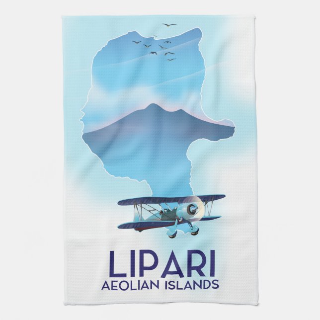 Lipari Aeolian Islands map Tea Towel (Vertical)