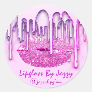 Lipgloss By IG Makeup Pink Drips Product Cosmetics Classic Round Sticker