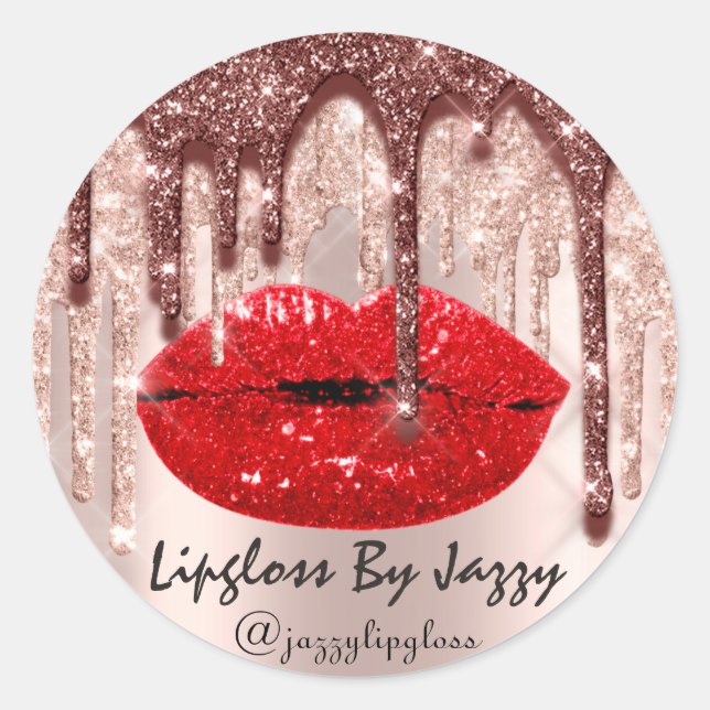 Lipgloss By IG Rose Glitter Drip Product Promotiot Classic Round Sticker (Front)