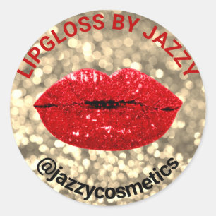 Lipgloss By Name Glitter Promotional Product Gold Classic Round Sticker
