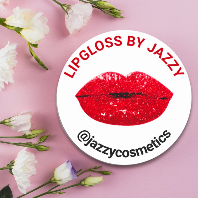 Lipgloss By Name Glitter Promotional Product Red Classic Round Sticker (Lipgloss By Name Glitter Promotional Product Red Classic Round Sticker)