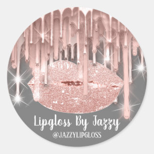 Lipgloss Makeup Artist Drips Grey Rose Classic Round Sticker