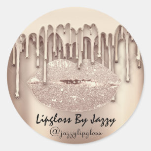 Lipgloss Makeup Drips Packaging Drips Rose Gold Classic Round Sticker