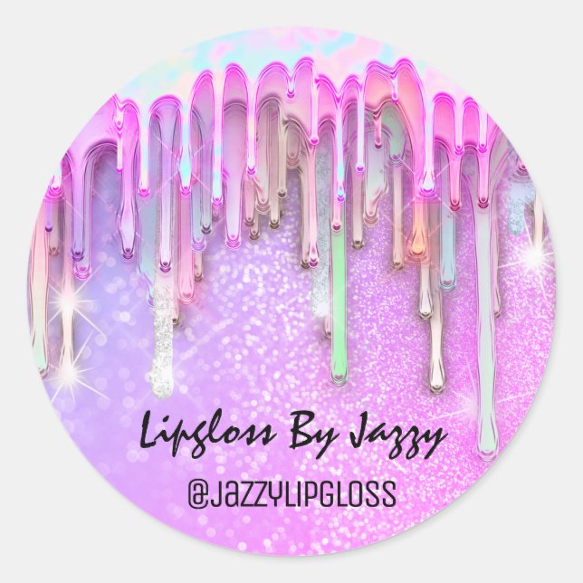 Lipgloss Makeup Drips Packaging Pink Cosmetics Classic Round Sticker (Front)