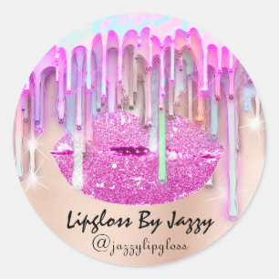Lipgloss Makeup Drips Packaging Pink Drips Classic Round Sticker