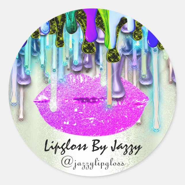 Lipgloss Makeup Drips Packaging Pink Drips Mint  Classic Round Sticker (Front)