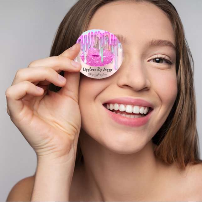 Lipgloss Makeup Drips Packaging Pink Drips Rose  Classic Round Sticker (Lipgloss Makeup Drips Packaging Pink Drips Rose Classic Round Sticker)