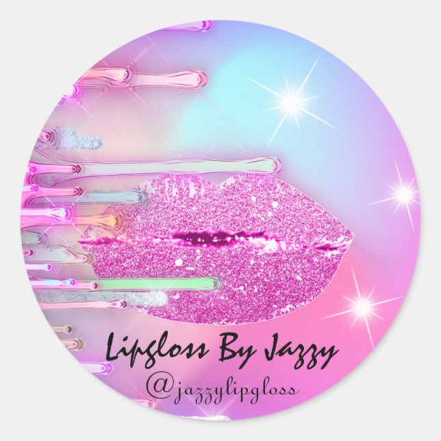 Lipgloss Makeup Drips Packaging Pink Girly  Classic Round Sticker (Front)