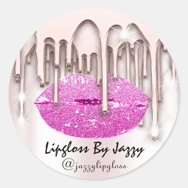 Lipgloss Makeup Drips Packaging Pink Rose Classic Round Sticker (Front)