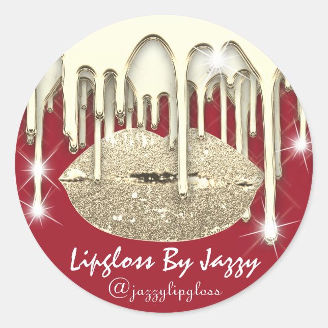 Lipgloss Makeup Gold Drips Packaging Red Ruby Classic Round Sticker (Front)