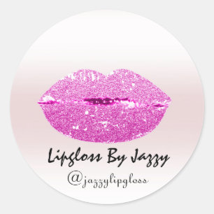 Lipgloss Makeup Packaging Pink Girl Glitter Powder Classic Round Sticker