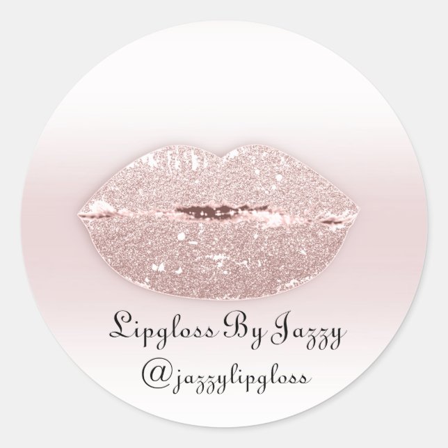 Lipgloss Makeup Packaging Rose Blush Girly Glitter Classic Round Sticker (Front)