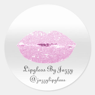 Lipgloss Makeup Packaging Silver Pink Girl Glitter Classic Round Sticker