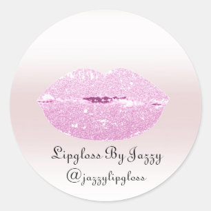 Lipgloss Makeup Packaging Thank YOU Pink Glitter Classic Round Sticker