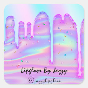 Lipgloss Makeup Pink Blue Drips Holographic Square Sticker