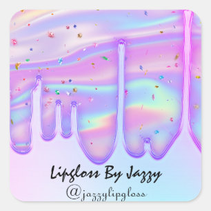 Lipgloss Makeup Pink Blue Drips Holographic Square Sticker