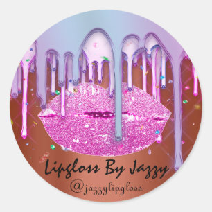 Lipgloss Makeup Pink Brown Drip Glitter Cosmetics Classic Round Sticker
