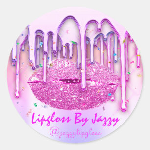 Lipgloss Makeup Pink Confetti Drips Packaging Vip Classic Round Sticker