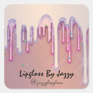 Lipgloss Makeup Pink Rose  Drips Favour Square Sticker