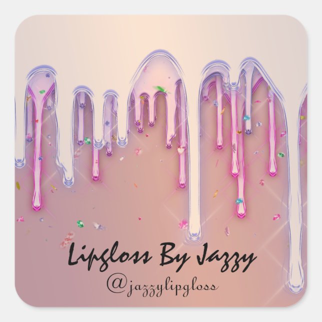 Lipgloss Makeup Pink Rose  Drips Favour Square Sticker (Front)