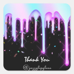 Lipgloss Makeup Pink Unicorn Drips Holograph Black Square Sticker