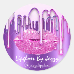 Lipgloss Makeup Pink Violet Drip Product Packaging Classic Round Sticker