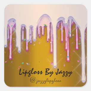 Lipgloss Makeup Pink Yellow Mustard Drips Square Sticker