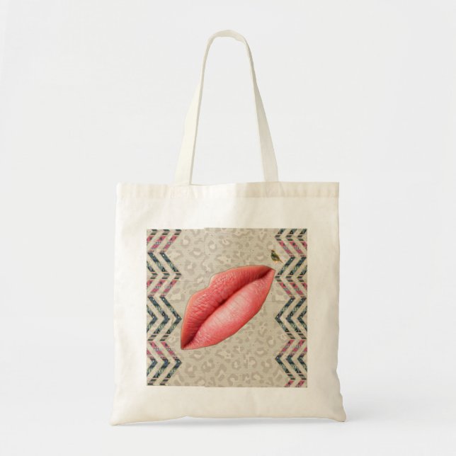 Lips and bird tote bag (Front)