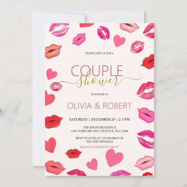 Lips and hearts Couple Shower Invitation (Front)