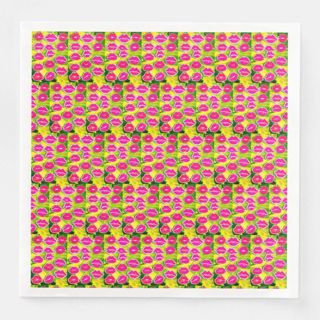 Lips and Kisses Print Paper Napkins". Napkin (Front)