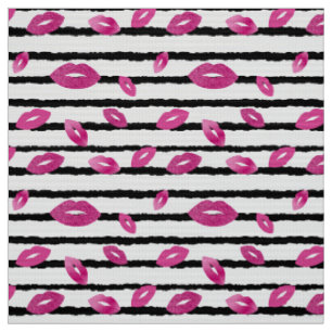 Lips and lipstick with pink glitter pattern fabric