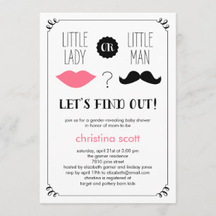 Lips and Moustache Gender Reveal Baby Shower Invit Invitation