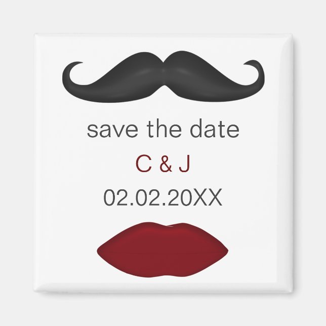 lips and moustache mod save the date magnets (Front)