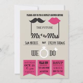 Lips and Moustache Typography Chic Wedding Shower Invitation