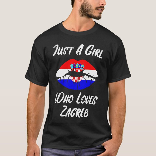 Lips and Mouth Love Croatian Flag Zagreb T-Shirt (Front)