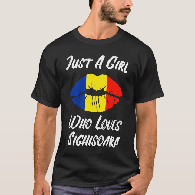 Lips and Mouth Love Romanian Flag Sighisoara T-Shirt (Front)
