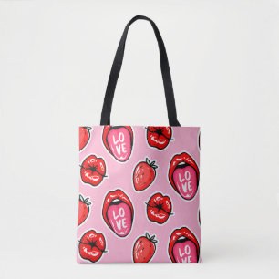 Lips and Strawberries Tote Bag