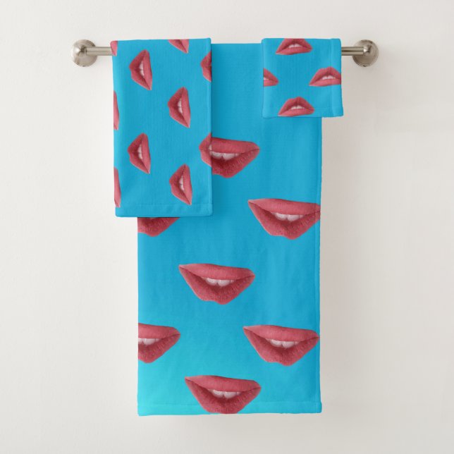 Lips & Blue Background Bath Towel Set (Insitu)