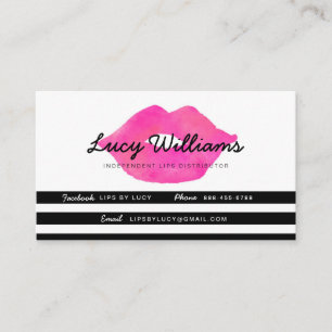 Lips Business Cards, Black & White Stripes Loyalty Card